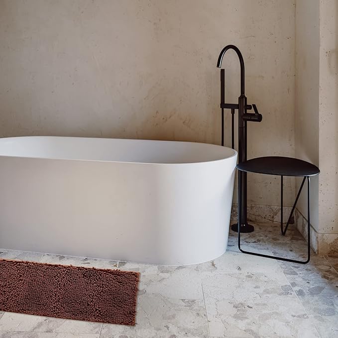 Non-Slip Bath Rug,Extra Soft Microfiber Bedroom Shag Carpet with Anti-Slip Backing,Water/Dust Absorbent Fast Dry Shower Mat,Sound Insulated Stairs Pad,Machine Washable (Coffee,23 x 35 Inches)