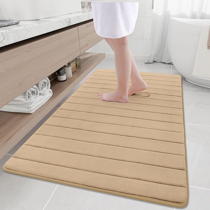 Buganda Memory Foam Bath Mat, 59" x 34", Ultra Soft and Non-Slip Bathroom Rugs, Water Absorbent and Machine Washable Bath Rug Runner for Bathroom, Shower, and Tub, Camel