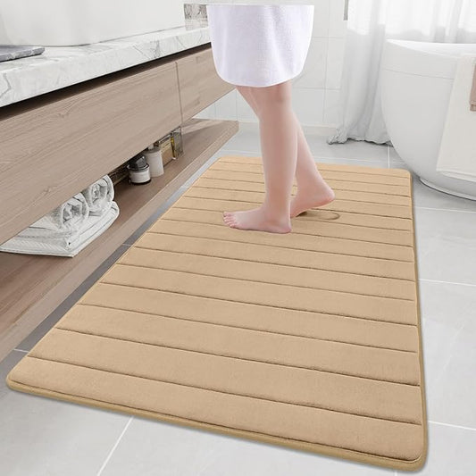 Buganda Memory Foam Bath Mat, 59" x 34", Ultra Soft and Non-Slip Bathroom Rugs, Water Absorbent and Machine Washable Bath Rug Runner for Bathroom, Shower, and Tub, Camel