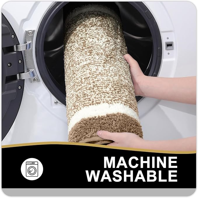 OLANLY Bathroom Rugs 36x24, Extra Soft and Absorbent Microfiber Bath Mat, Non-Slip, Machine Washable, Quick Dry Shaggy Bath Carpet, Suitable for Bathroom Floor, Tub, Shower (Large, Tan)