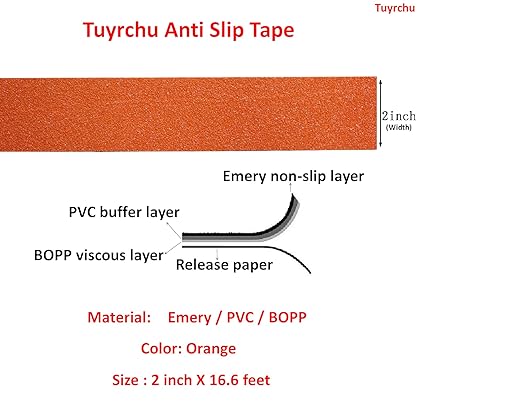 Anti Slip Tape 2 Inch Wide, Waterproof Grip Adhesive Heavy Duty High Traction Friction for Indoor/Outdoor Steps (16.6 Ft/Orange).