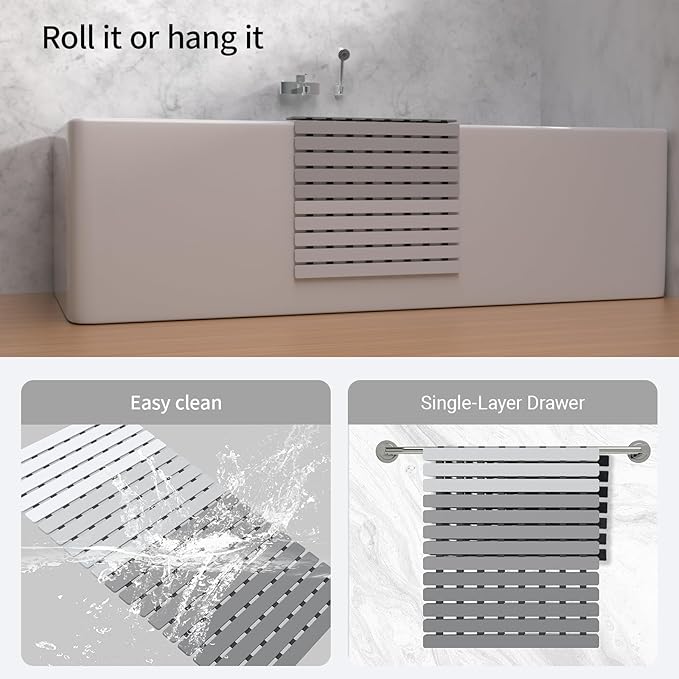 MBOSS Bath Tub Shower Mat Non Slip Bathtub Mats for Bathroom Shower Floor Mat Bath Mats for Shower Tub Anti Slip Shower Mat with Drain Hole and Large Suction Cups (Gradient Grey, 27.5 X 15.7 Inch)