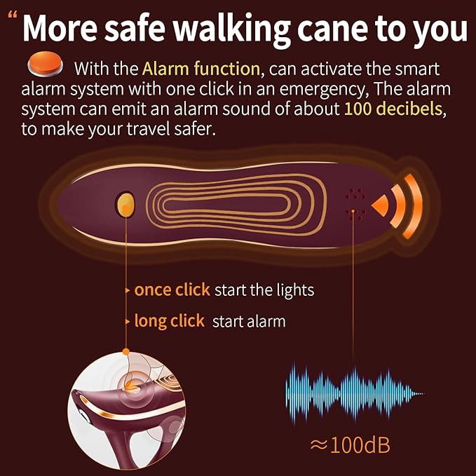 Folding Cane, Smart Alarm Foldable Cane with Light, Fashion Walking Cane for Women&Men, Adjustable Canes for Seniors, USB Direct Charging, Lightweight and Portable