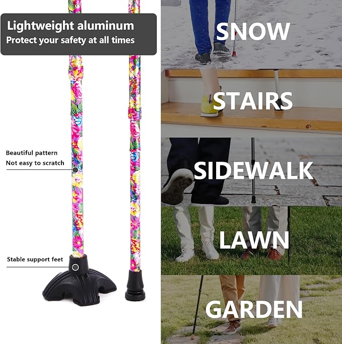 Elegant Walking Cane for Women, Foldable & Adjustable Cane for Seniors with Self-Standing Tip | Lightweight Mobility Aid for Stability & Balance Support