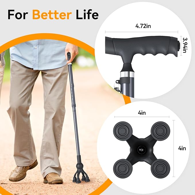 Walking Cane with LED Light for Seniors Men Women, Adjustable Folding Canes for Elderly, Ergonomic Handle & All Terrain Shock Absorbing Base, Walking Sticks for Indoor Outdoor Travel Hiking Support