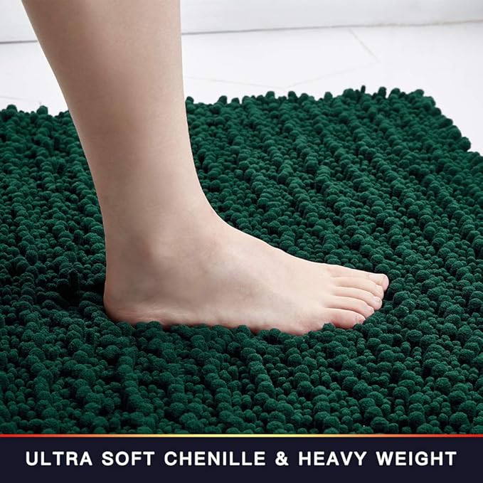 Walensee Bathroom Rug Non Slip Bath Mat (44x24 Inch Hunter Green) Water Absorbent Super Soft Shaggy Chenille Machine Washable Dry Extra Thick Perfect Absorbant Best Large Plush Carpet For Shower Floor