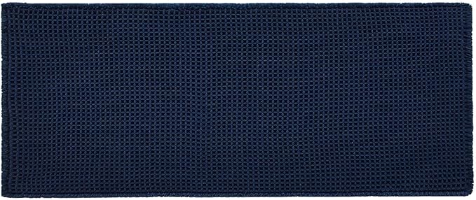 Waffle Runner Rug Bathroom, Long Boho Bathroom Rugs Non Slip Washable Super Absorbent Quick Dry Farmhouse Bath Decor, 60"x24" Navy Blue