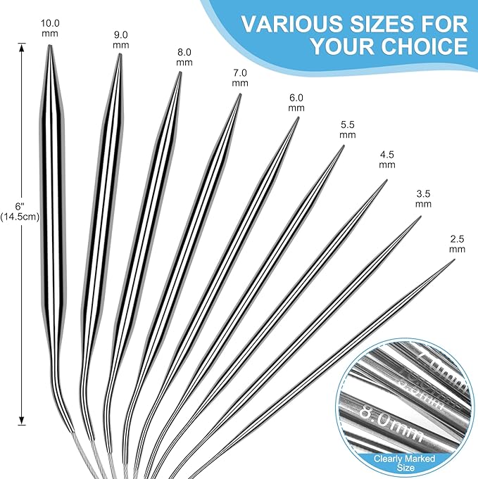 Aeelike Circular Knitting Needles Set, Stainless Steel Knitting Needles Round Knitting Needle Set (100 cm), 9 Pack Long Knitting Needles for Blankets Scarves Sweaters, Great for Beginners