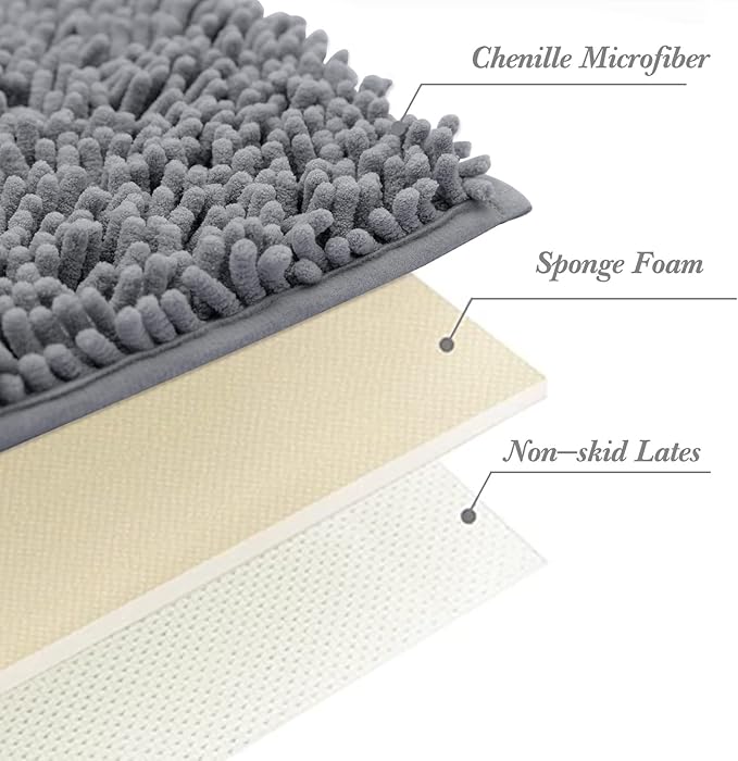 Non-Slip Bath Rug,Extra Soft Microfiber Bedroom Shag Carpet with Anti-Slip Backing,Water/Dust Absorbent Fast Dry Shower Mat,Sound Insulated Stairs Pad,Machine Washable (Darkgrey,12 x 24 Inches)