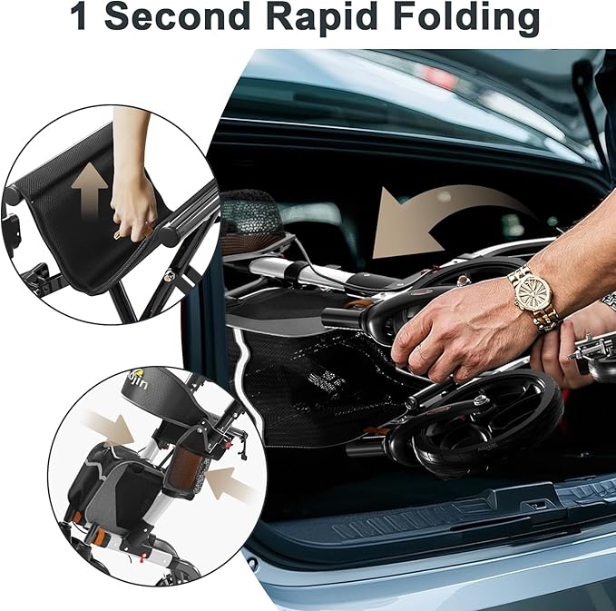 Walkers for Seniors, Rollator Walker with Seat, 350 lb Weight Capacity, 18" Big Seat, 8" All-Terrain Wheels, 6-Level Adjustable Height, Lightweight Aluminum Frame Rollator Walkers for Seniors (Silver)