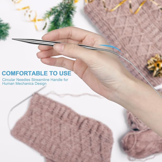 Aeelike Circular Knitting Needles Set Stainless Steel Knitting Needles 47-inch, 9 Pack Knitting Needles Round with Cable, Long & Smooth Metal Round Needles Gift for Mother Grandmother
