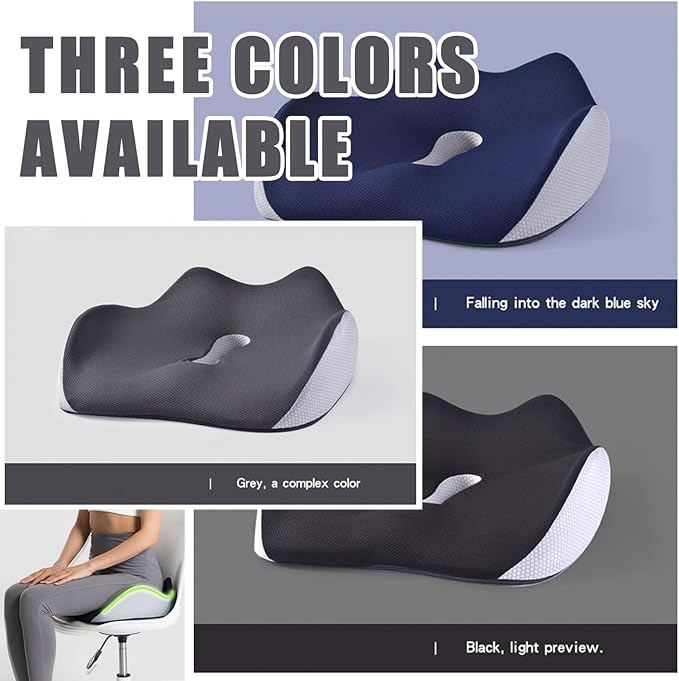 Orthopedic Seat Cushion, Ergonomic Memory Foam Cushions, Cushions Pad Pillow for Office, Car Seat, Airplane, Sciatica & Back Pain Relief for Long Sitting