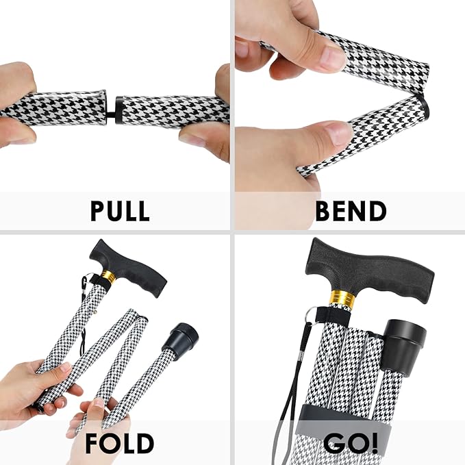 Walking Cane PANZHENG Cane for Man/Woman | Mobility & Daily Living Aids | 5-Level Height Adjustable Walking Stick | Comfortable Plastic T-Handle Portable Walking Stick Folding Cane