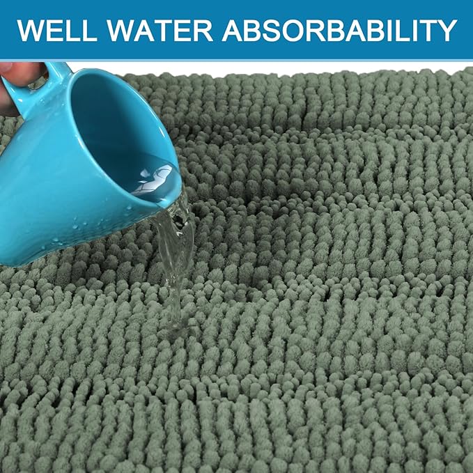 H.VERSAILTEX Bathroom Rugs Bath Rug Set 2 Piece Bathroom Contour Rug Toilet Mat Non Slip Contour Bath Rug Ultra Thick Water Absorbent Striped Bath Mats Washable(47" x 17" Plus 20" x 20" U, Green Bay)