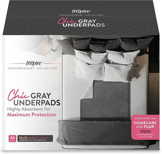 Inspire Extra Large Super Absorbent Disposable Bed Pads for Chronic Incontinence Ultra Thick and Absorbent Bed Pads Disposable Adult | Pee Pads for Adults (Gray 36" x 36")