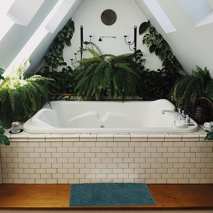 Non-Slip Bath Rug,Extra Soft Microfiber Bedroom Shag Carpet with Anti-Slip Backing,Water/Dust Absorbent Fast Dry Shower Mat,Sound Insulated Stairs Pad,Machine Washable (Turquoise,19 x 31 Inches)