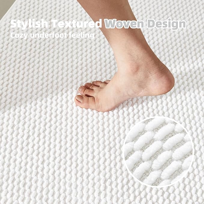 Bathroom Rugs Non Slip Washable, Super Absorbent Thin Bath Mat Small Quick Dry Low Pile Bathroom Rug, White 20"x30"