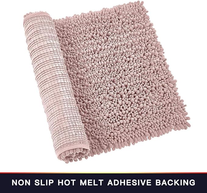Walensee Bathroom Rug Non Slip Bath Mat (32x20 Inch Dusty Pink) Water Absorbent Super Soft Shaggy Chenille Machine Washable Dry Extra Thick Perfect Absorbant Best Large Plush Carpet for Shower Floor