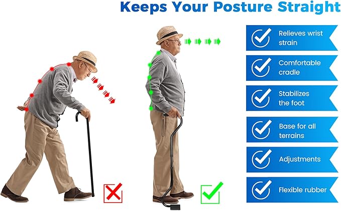 Walking Cane, Stair Climbing Cane for Women/Men for Leg Lifter Adjustable Assist Canes with Large Footrest for Relaxed and Walk Up and Down Stairs