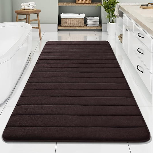 Buganda Memory Foam Bath Mat, 70" x 34", Ultra Soft and Non-Slip Bathroom Rugs, Water Absorbent and Machine Washable Bath Rug Runner for Bathroom, Shower, and Tub, Brown