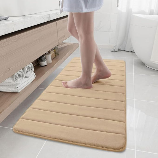 Buganda Memory Foam Bath Mat, 47" x 20", Ultra Soft and Non-Slip Bathroom Rugs, Water Absorbent and Machine Washable Bath Rug Runner for Bathroom, Shower, and Tub, Camel