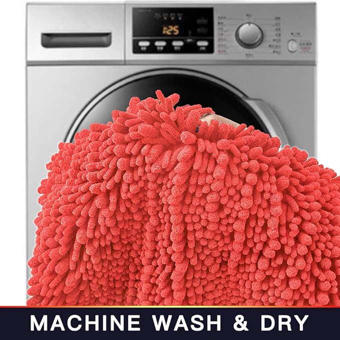 Walensee Large Bathroom Rug Non Slip Bath Mat (24x60 Inch Coral) Water Absorbent Super Soft Shaggy Chenille Machine Washable Dry Extra Thick Perfect Absorbant Best Plush Carpet for Shower Floor