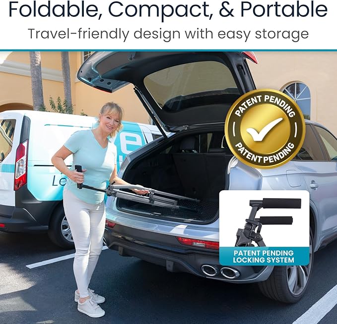 Vive Lightweight Folding Walker for Seniors - Narrow Foldable Rolling Walker for Small Spaces- Compact & Collapsible for Travel - with Wheels, Mobility Support, Portable- Weighs Only 5.5 Pounds