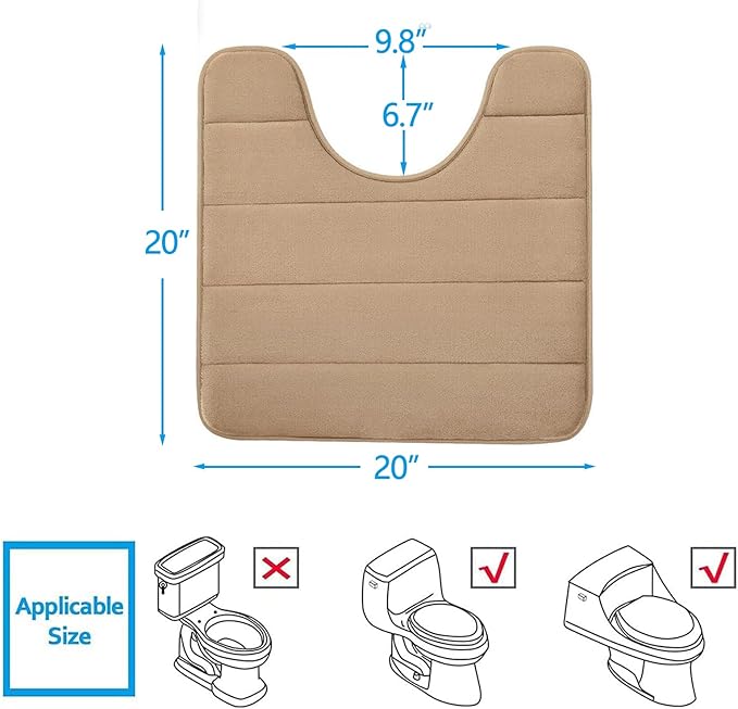 Buganda Memory Foam U-Shaped Contour Toilet Rugs, Non Slip Absorbent, Thick Soft Washable Bathroom Mat, Floor Carpet Bath Rugs Mat for Toilet Base (20" x 20", Camel)
