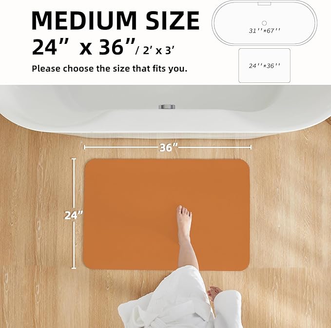 Bathroom Mat Quick Dry, Bathroom Rugs Non Slip Washable Thin Absorbent Bath Mat Fits Under Door Bathroom Floor Mat Perfect for Bath, Shower, or Sink 24"x36" Orange