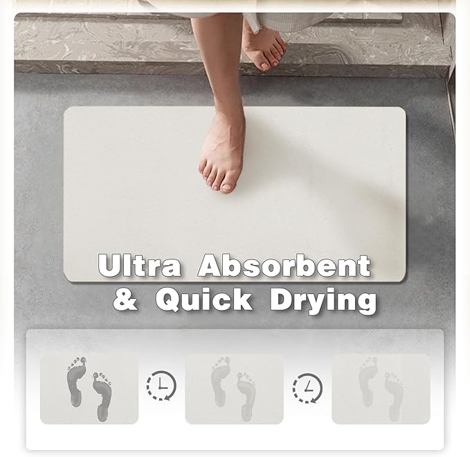 White Bath Mat, Bathroom Rugs Non Slip Washable Thin Absorbent Quick Dry Bath Mat Fits Under Door Bathroom Floor Mat Perfect for Bath, Shower, or Sink 36"x48" White