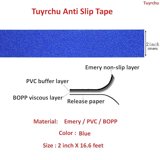 Anti Slip Tape 2 Inch Wide, Waterproof Grip Adhesive Heavy Duty High Traction Friction for Indoor/Outdoor Steps (16.6 Ft/Blue).