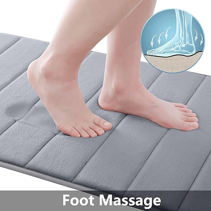 Buganda Memory Foam Bath Mat, 55" x 24", Ultra Soft and Non-Slip Bathroom Rugs, Water Absorbent and Machine Washable Bath Rug Runner for Bathroom, Shower, and Tub, Medium Grey