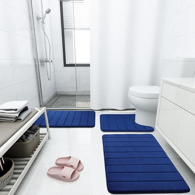 Buganda Memory Foam Bath Mat, 55" x 24", Ultra Soft and Non-Slip Bathroom Rugs, Water Absorbent and Machine Washable Bath Rug Runner for Bathroom, Shower, and Tub, Navy Blue