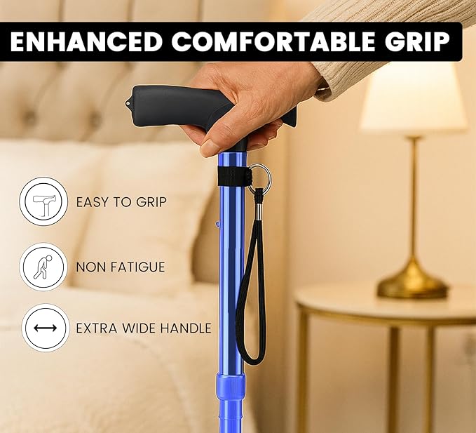 Walking Cane for Men & Women – Foldable, Adjustable, Self-Standing Cane with 360° Pivot Base, Comfortable Grip, Heavy Duty Canes for Women, Collapsible Walking Stick with Travel Bag for Seniors Adults