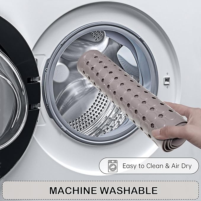 Linoows Non-Slip Bathtub and Shower Mats, Power Grip Bath Mat 35 x 16.3 Inch with Suction Cups and Drain Holes for Tub Bathroom Floor Safety, Machine Washable Soft Bathmat, Tan