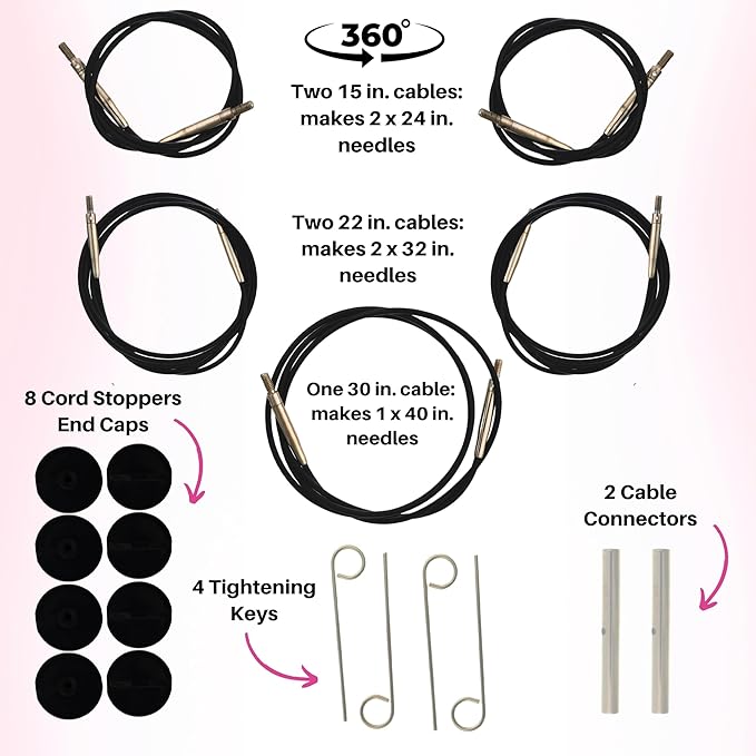 Lykke Driftwood 5 in. Complete Set US Sizes 4, 5, 6, 7, 8, 9, 10, 10.5, 11, 13, 15, 17 Interchangeable Circ. Knitting Needles for DK, Worsted, Chunky Yarns, Birch, 5 Cords, Grey DM Case, Project Bag