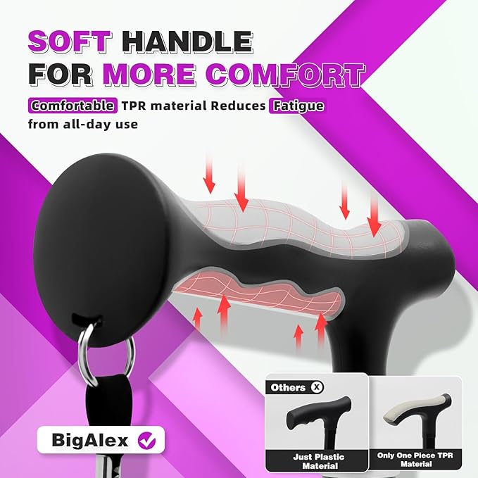 BigAlex Lightweight Collapsible Walking Cane with Soft Comfortable TPR Handle for Seniors and Elderly Adults, Larger Handle for Comfort, Adjustable Support Stick, Portable Travel Aid for Men & Women
