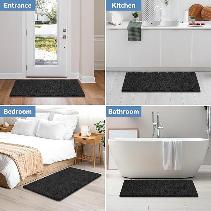 Bcoimo 44"×24" Absorbent Bath Mat, Non-Slip with Backing Chenille Bath Rug and Machine Washable Bathroom Mat Quick-Dry Design. Ideal for Bathroom and Tub Areas