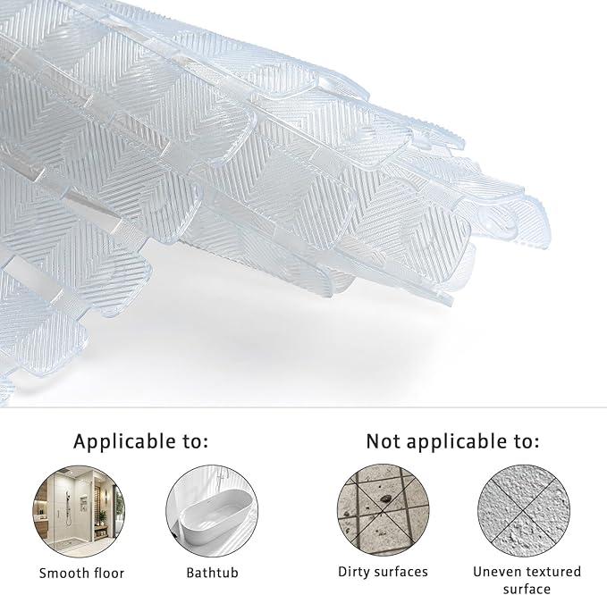 XIYUNTE Shower Mat Non Slip Bath Mat for Tub - 27 X 16 Inch PVC Bathtub Mat Non Slip Shower Mats for Inside Shower, Bath Tub Mat with Powerful Suction Cup, Easy to Cut and Dry, Clear