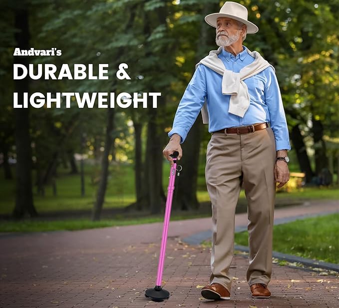 Walking Cane for Men & Women – Foldable, Adjustable, Self-Standing Cane with 360° Pivot Base, Comfortable Grip, Heavy Duty Canes for Women, Collapsible Walking Stick with Travel Bag for Seniors Adults