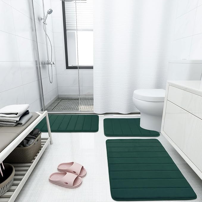 Buganda Memory Foam Bath Mat, 47" x 17", Ultra Soft and Non-Slip Bathroom Rugs, Water Absorbent and Machine Washable Bath Rug for Bathroom, Shower, and Tub, Dark Green