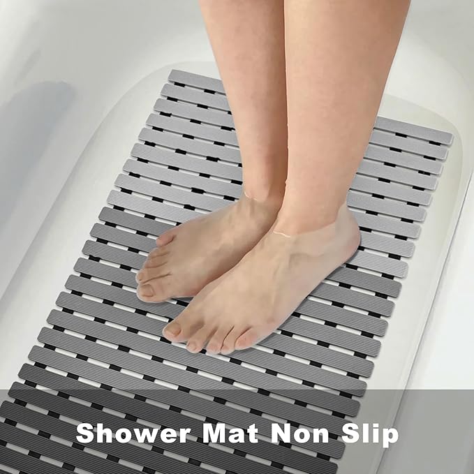 MBOSS Bath Tub Shower Mat Non Slip Bathtub Mats for Bathroom Shower Floor Mat Bath Mats for Shower Tub Anti Slip Shower Mat with Drain Hole and Large Suction Cups (Gradient Grey, 37.5 X 15.7 Inch)