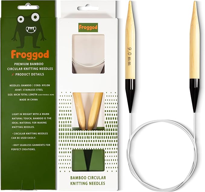 Froggod Bamboo Circular Knitting Needles Size 13 – 3.15-inch Bamboo Knitting Needle Tips, 31.5-inch Total Length, Lightweight Wooden Needles