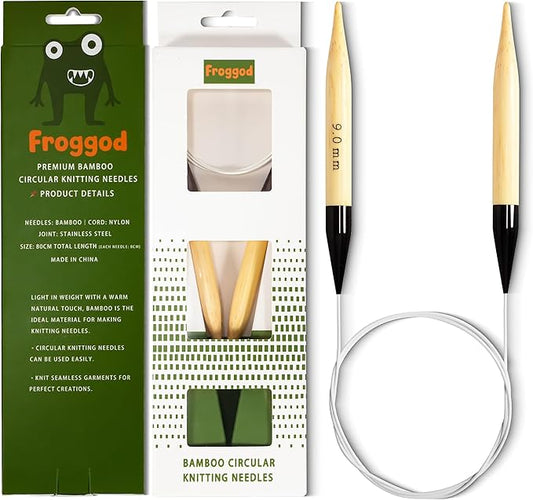 Froggod Bamboo Circular Knitting Needles Size 13 – 3.15-inch Bamboo Knitting Needle Tips, 31.5-inch Total Length, Lightweight Wooden Needles