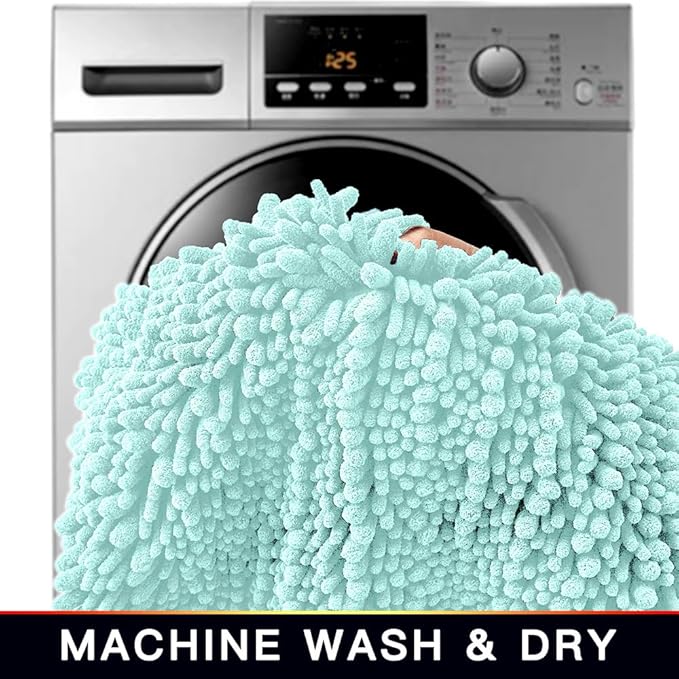 Walensee Large Bathroom Rug Non Slip Bath Mat (24x60 Inch Spa Blue) Water Absorbent Super Soft Shaggy Chenille Machine Washable Dry Extra Thick Perfect Absorbant Best Plush Carpet for Shower Floor