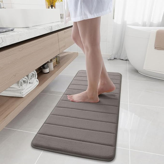 Buganda Memory Foam Bath Mat, 47" x 17", Ultra Soft and Non-Slip Bathroom Rugs, Water Absorbent and Machine Washable Bath Rug Runner for Bathroom, Shower, and Tub, Taupe