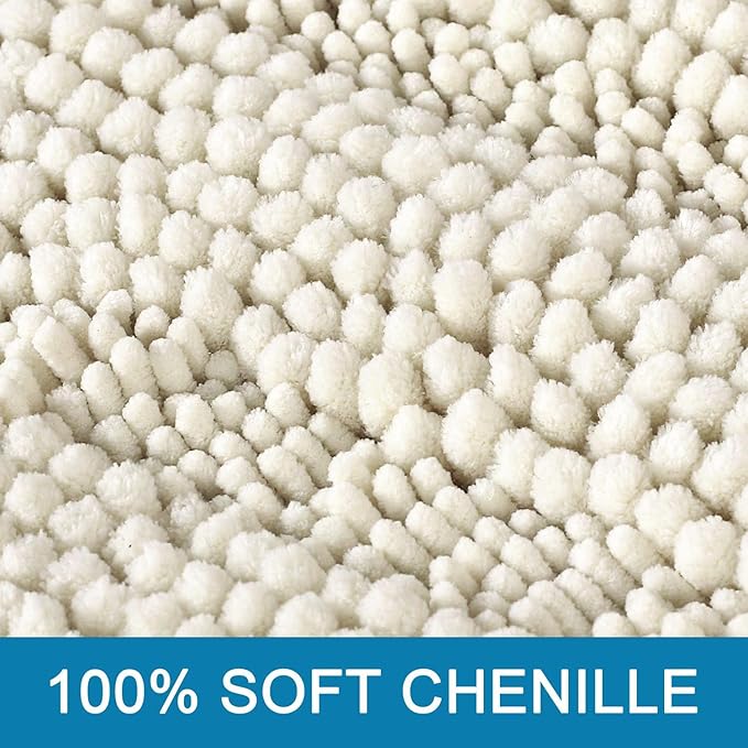 H.VERSAILTEX Bath Mats for Bathroom Non Slip Thick Chenille Striped Bath Rug Absorbent Fluffy Soft Shaggy Rugs Washable Dry Fast Plush Mats for Indoor, Bath Room, Tub - 17" x 24", Cream