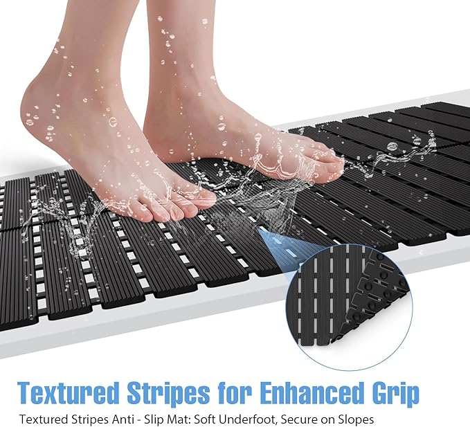 Shower Mat Non-Slip Bath Mat for Tub and Shower Stall,200+ Suction Cups with Drain Holes, Quick Dry Machine Washable, Extra Grip for Elderly and Baby, Bathroom Essentials 24x24 Inch(Black)