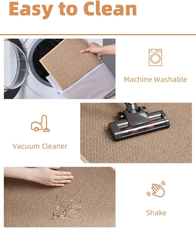 PADOOR Non-Slip Bath Mat With Rubber-Backing, Braided Absorbent Machine Washable Thin Rug for Bathroom Floor, Quick Dry, Fits Under Door, 17''x24'' Beige