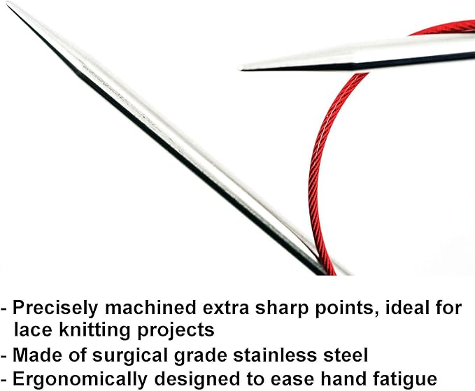 ChiaoGoo Red Lace 24 inch (61cm) Circular Knitting Needles US Size 4 (3.5mm) Stainless Steel 7024-4 with Stitch Holder